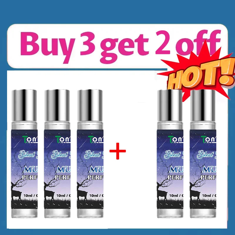 Silent Musk women's pheromone perfume 10ml roll-on bottles. Natural, long-lasting, fresh scent for attracting men.
