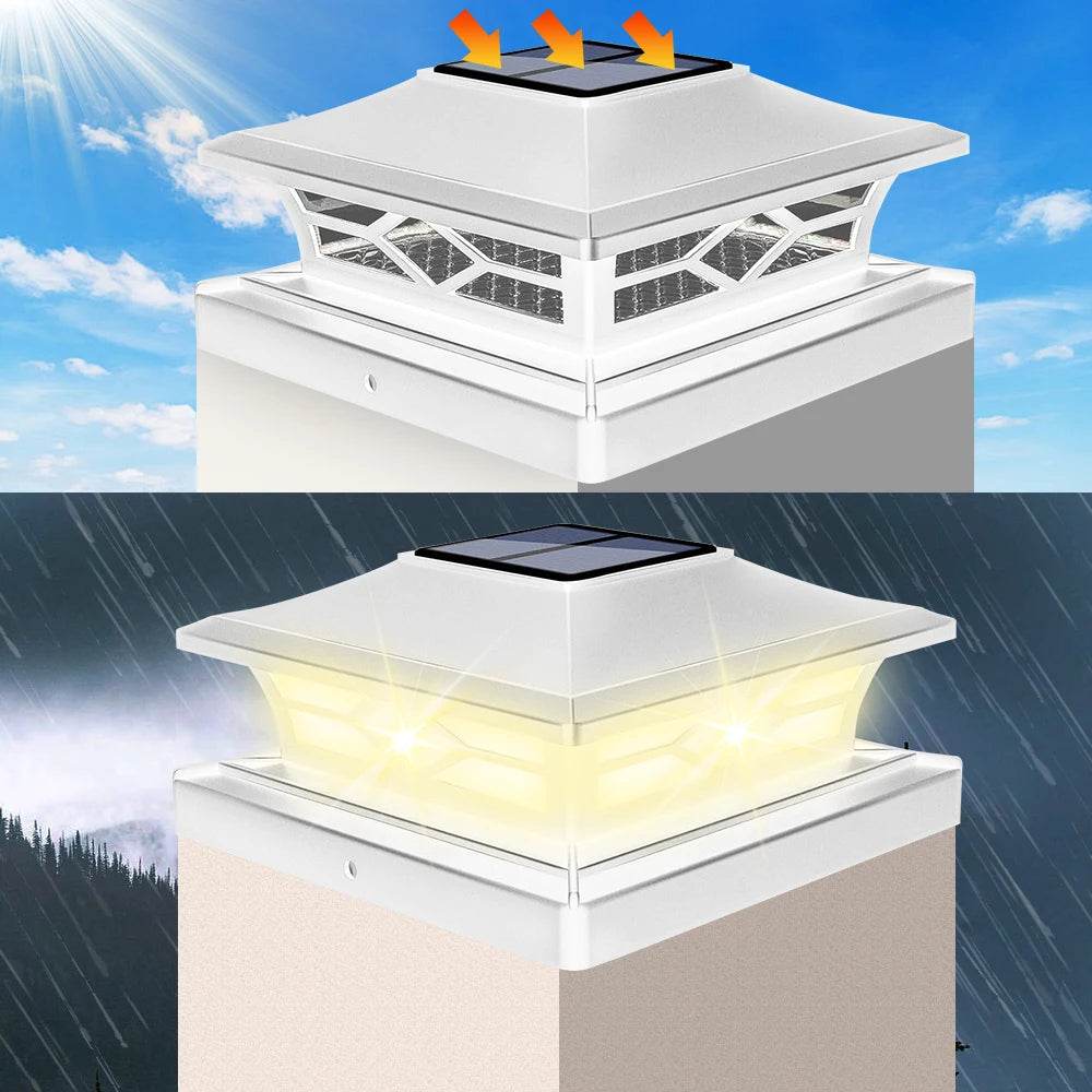 Solar Post Cap Light IP44 Waterproof Outdoor LED Fence Post Lights Fits 4x4 6x6 Wooden Post & 4x4 Vinyl Post Auto On/Off Solar Powered Deck Column Cap Lamp For Patio Garden Yard Decoration