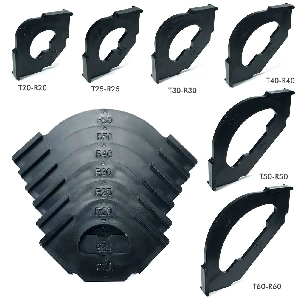 Woodworking corner trimming template set, black plastic corner and bevel cutout pieces