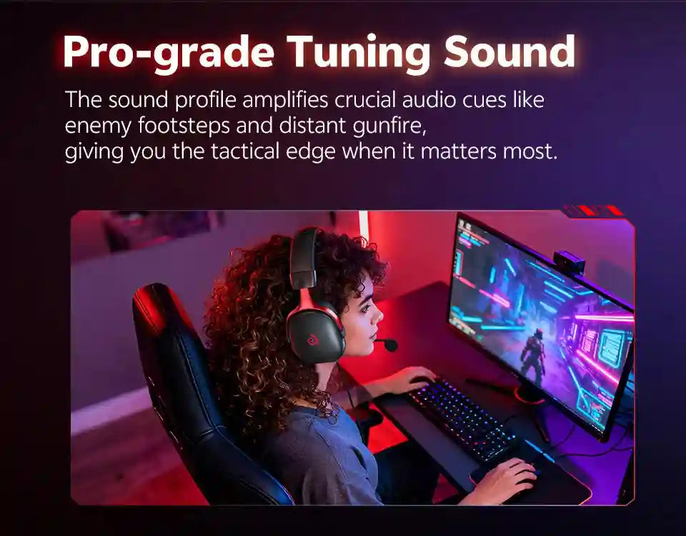 Wired Gaming Headset 7.1 Surround Sound - Ergonomic Over-Ear Black Tidesmit
