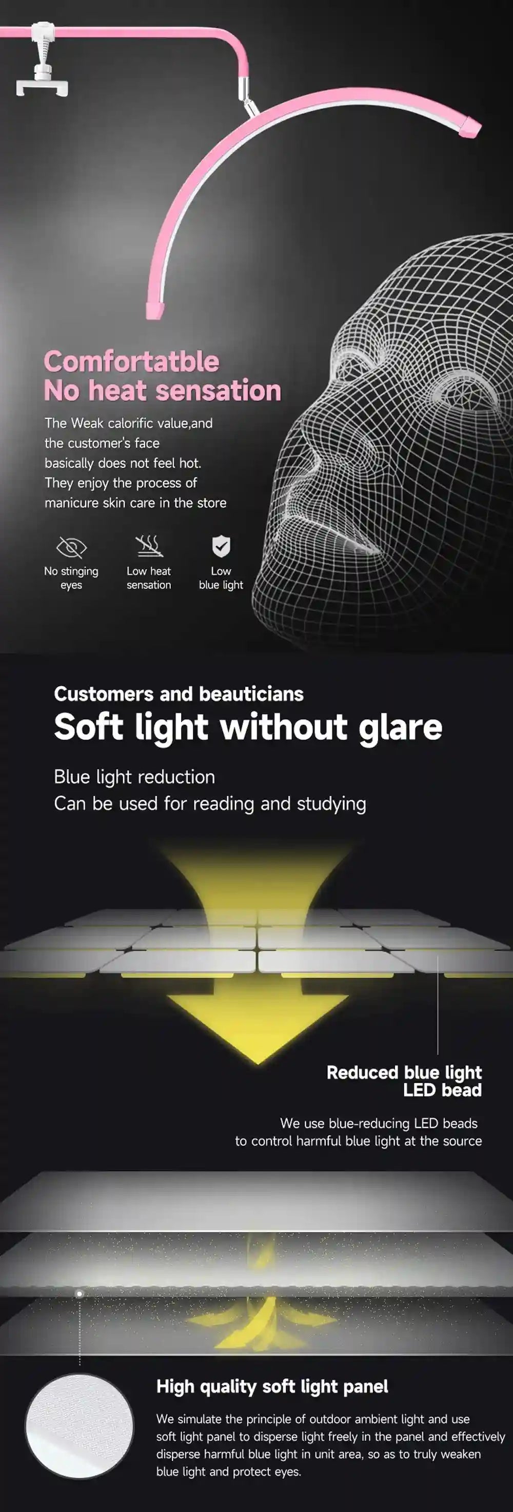 Half Moon Floor Lamp for Eyelash Extensions - Adjustable LED Salon Light Tidesmit