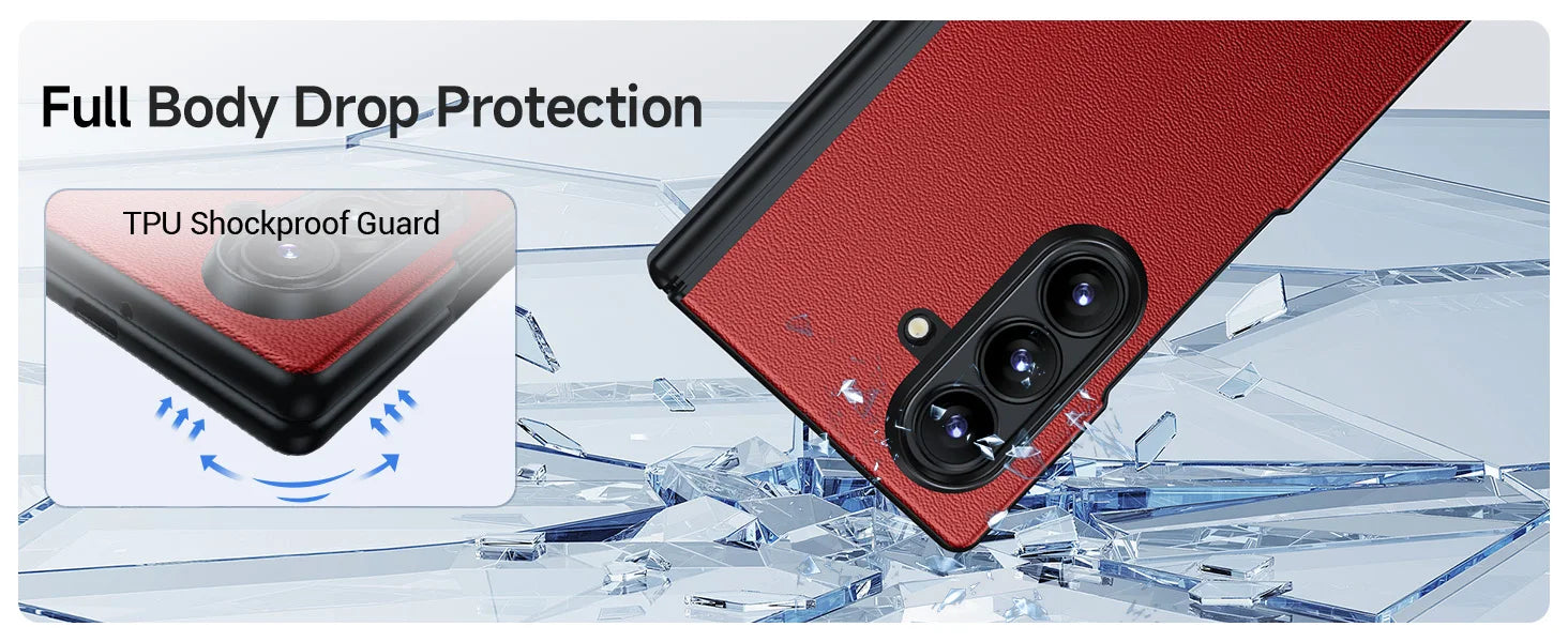 Samsung Galaxy Z Fold 7 Leather Case, Slim Magnetic Shock-Absorbing Cover Tidesmit
