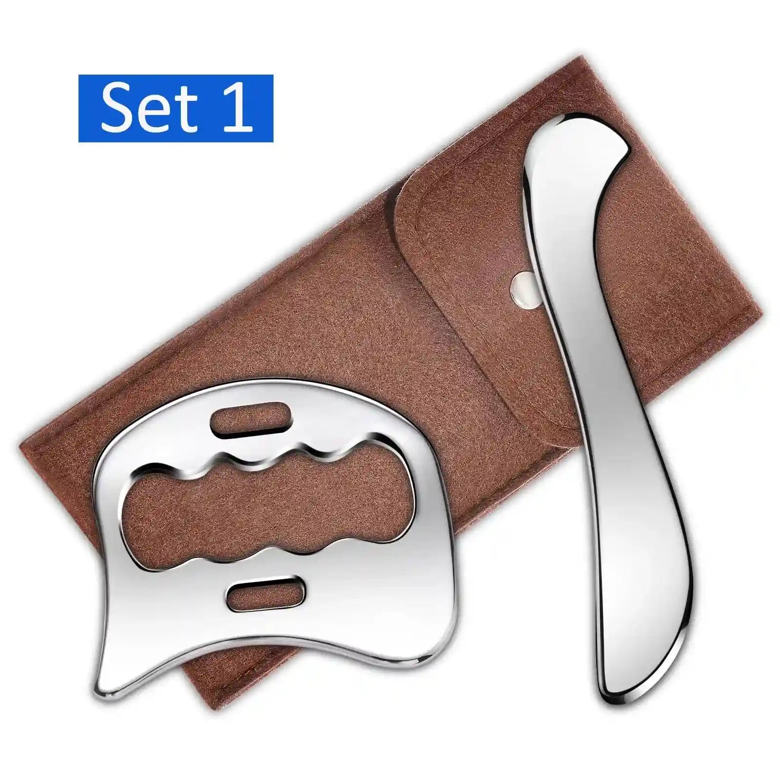 Stainless Steel Gua Sha Set - 3-Piece Muscle Relief & Scraper Tool Eye Massage Instrument Set1-2pcs setwithbag Tidesmit
