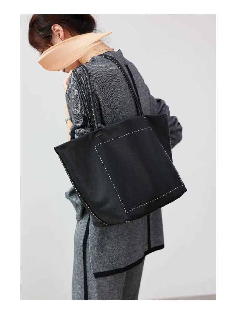 Women Large Capacity Genuine Leather Tote Soft Shoulder Bag