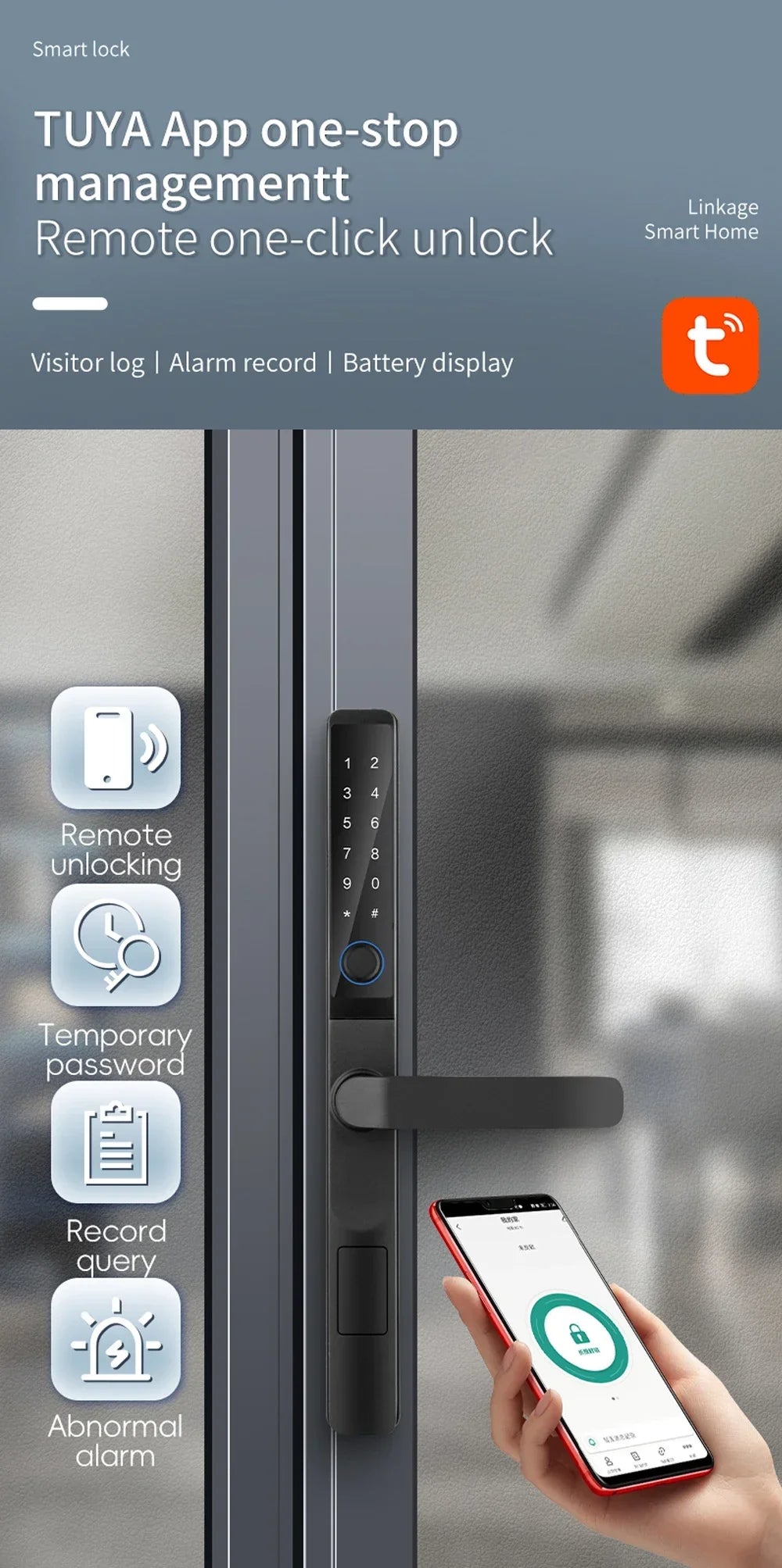 IP65 Waterproof  Outdoor Smart Lock with Keyless Entry Door Lock Handle Ultra-thin Biometric Door Lock Free App Remote  Control