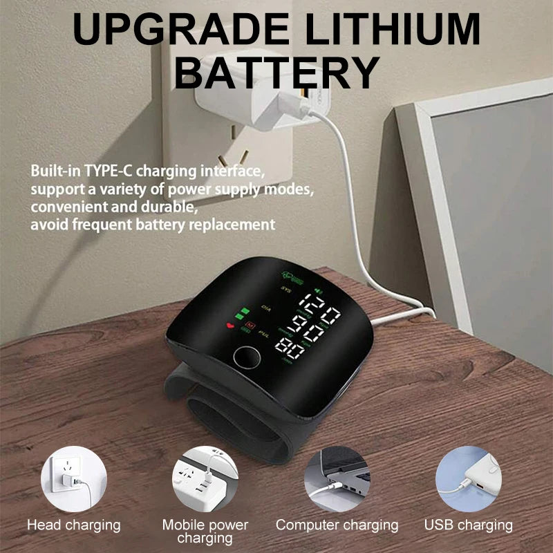 Rechargeable Digital Wrist Blood Pressure Monitor Sphygmomanometer Tonometer Tensiometer blood pressure Heart Rate Monitor