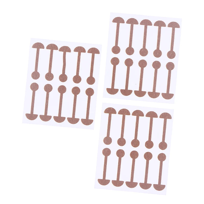 Invisible brown nose wing shrinking stickers on sheets, narrow nose shaper lifting patches for face care beauty routine.