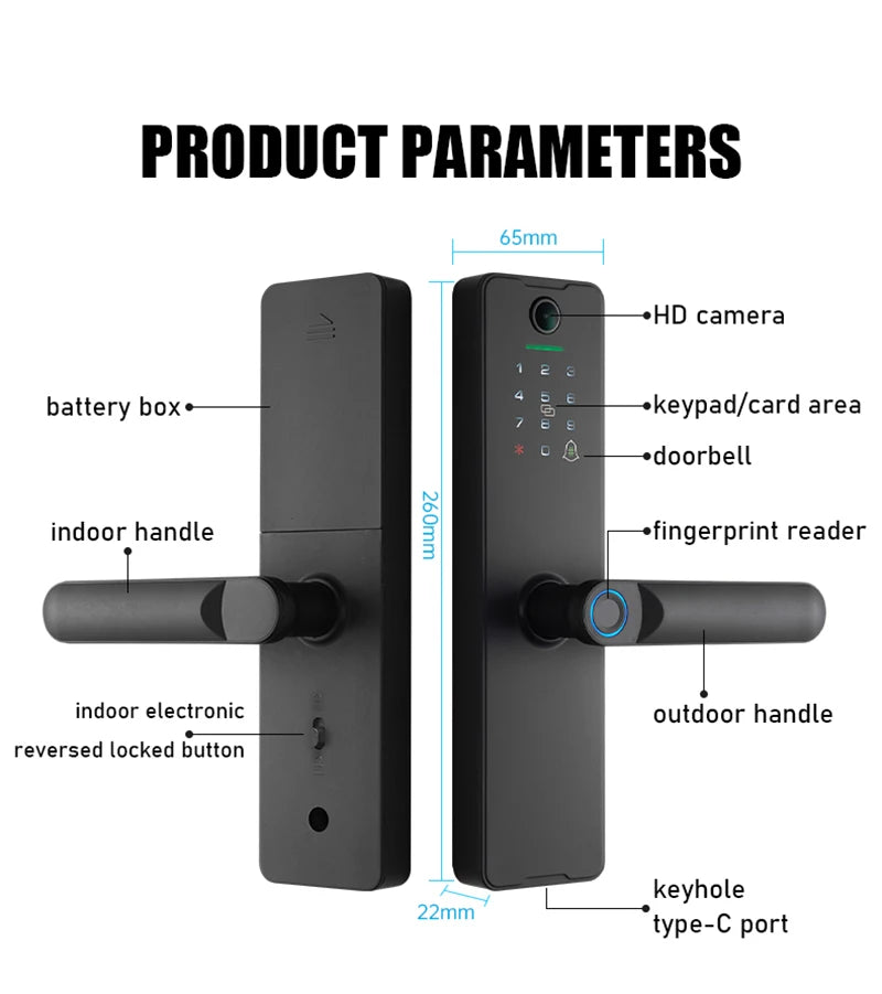 Tuya Wifi Fingerprint Smart Door Lock Digital Electronic Lock Remote Unlock Keyless Security Anti-theft Smart Home Hotel Office