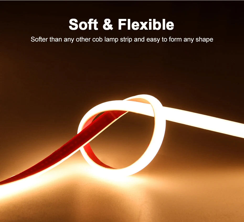 Super Bright 220V COB LED Strip Light EU/AU Power Plug Adhesive Tape Flexible Ribbon Waterproof For Outdoor Lighting Decoration