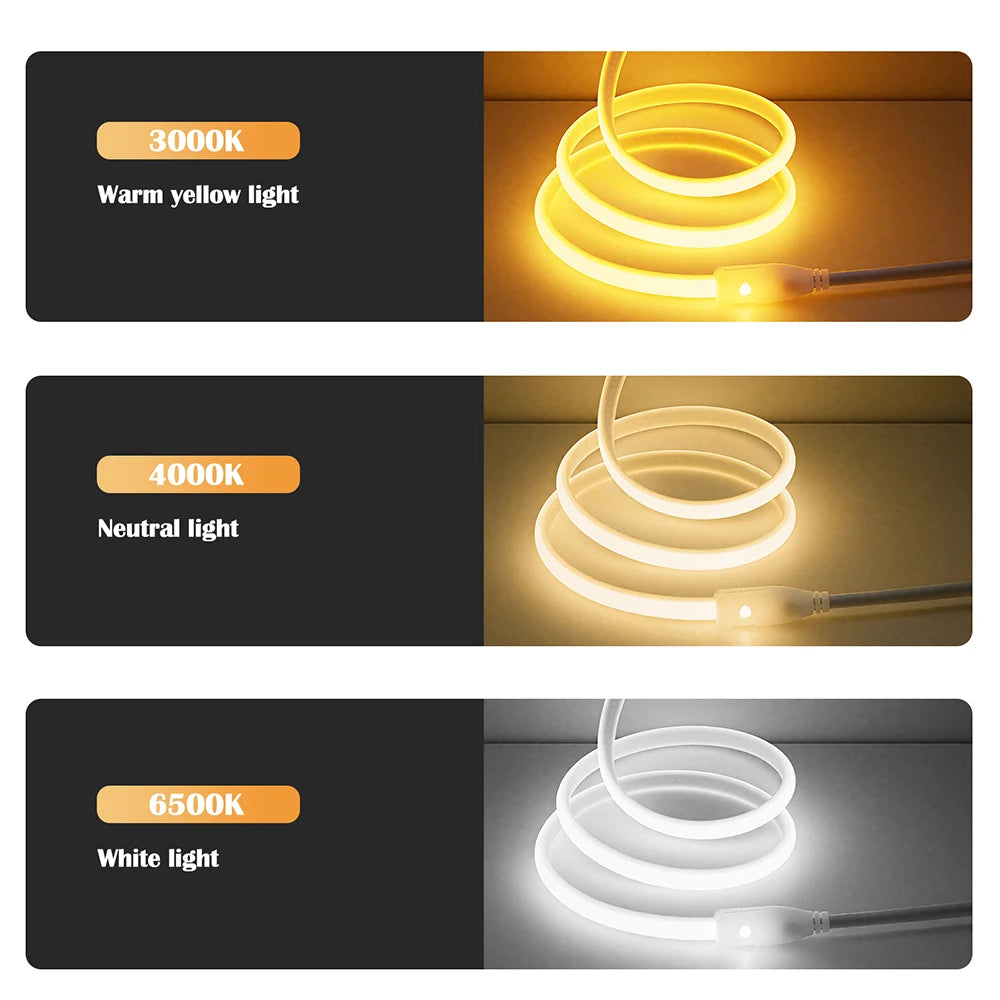 Dimmable 220V COB LED Light With Dimmer EU Power Kit Neon Strip 288Leds/M Waterproof Garden Room Home Bar Lighting Flexible Lamp