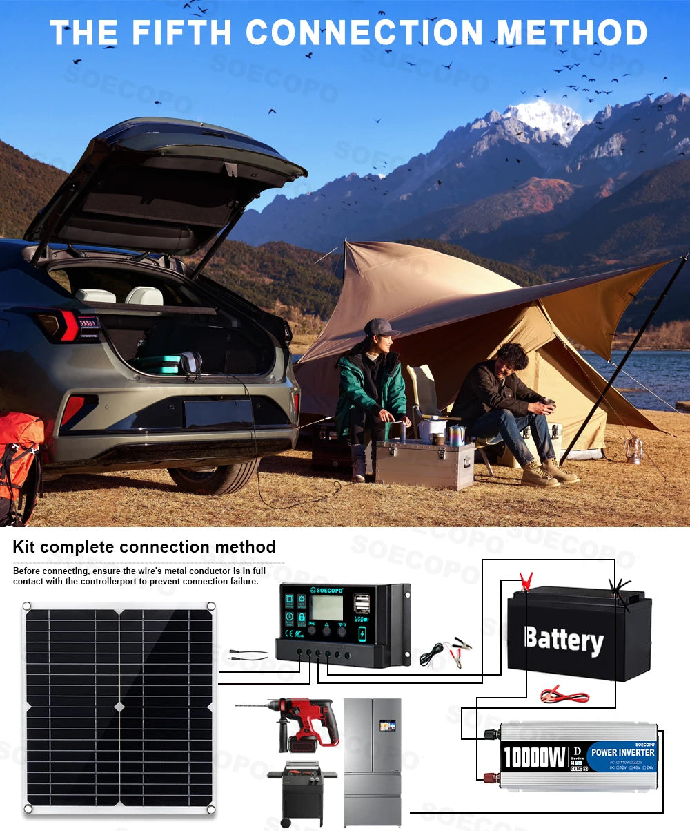 10000W Solar Power Complete Kit 12V To 220V Inverter100A Controller 300W Panel System for Home/RV/Camping  Full House Generator