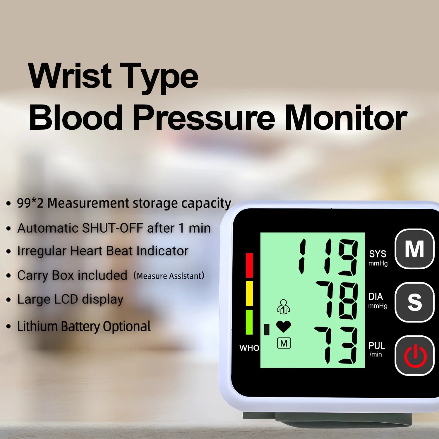 Digitlal Tensiometro Health Medical BP Sphygmomanometer Wrist cuff Digital Blood Pressure Monitor Heart Beat Rate Pulse Meter
