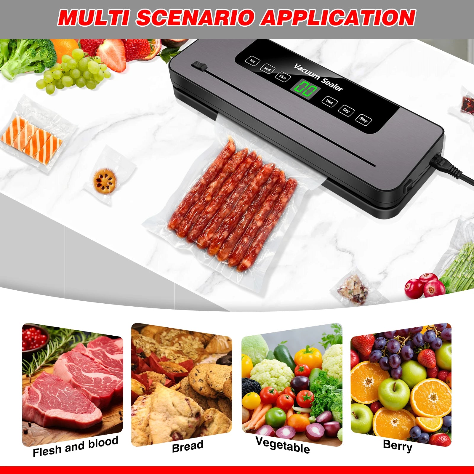 Tidesmit DayPlus automatic vacuum sealer machine showing seal process with included food storage bags