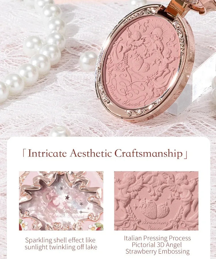 Tidesmit Flower Knows Strawberry Rococo embossed blush powder in face makeup texture close-up