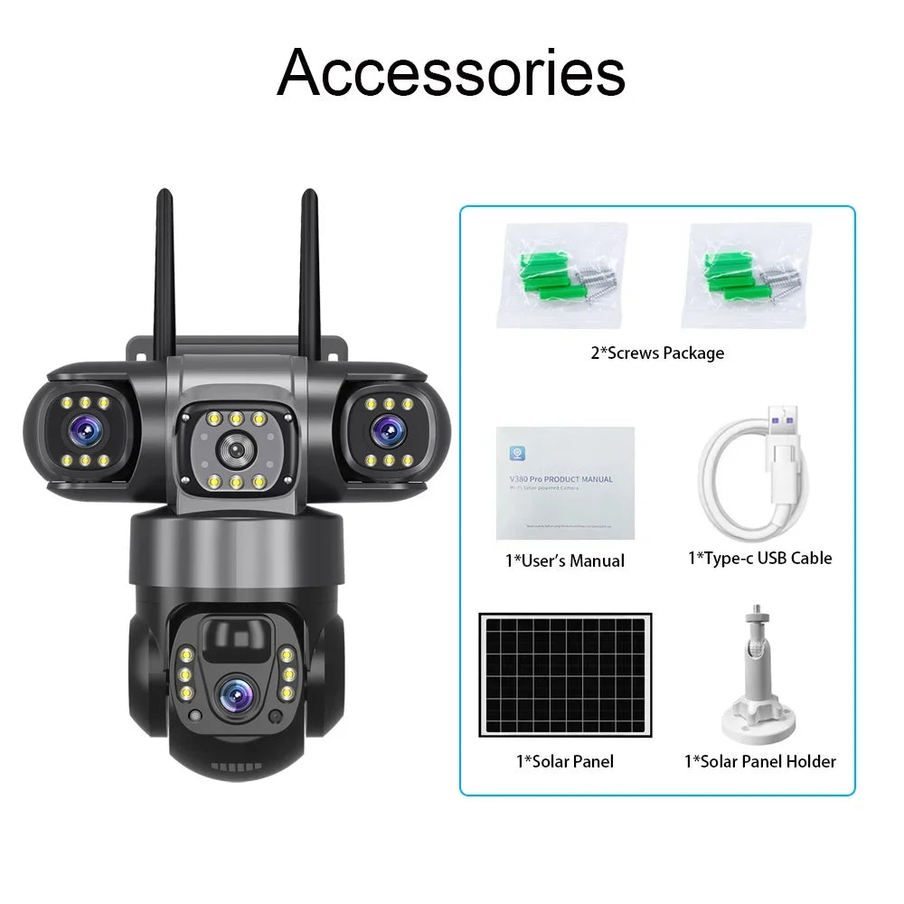 8K HD Solar Security Camera WiFi Wireless Outdoor Dual Lens Solar IP Camera PIR Human Detection Night Vision Battery CCTV Camera