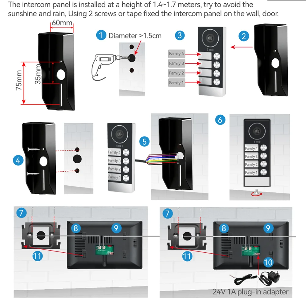 7" Touch Monitor Tuya WIFI Video Building Intercom System 2 Wire Cable Port 2-4 Units Apartment Video Door Phone Doorbell Kits