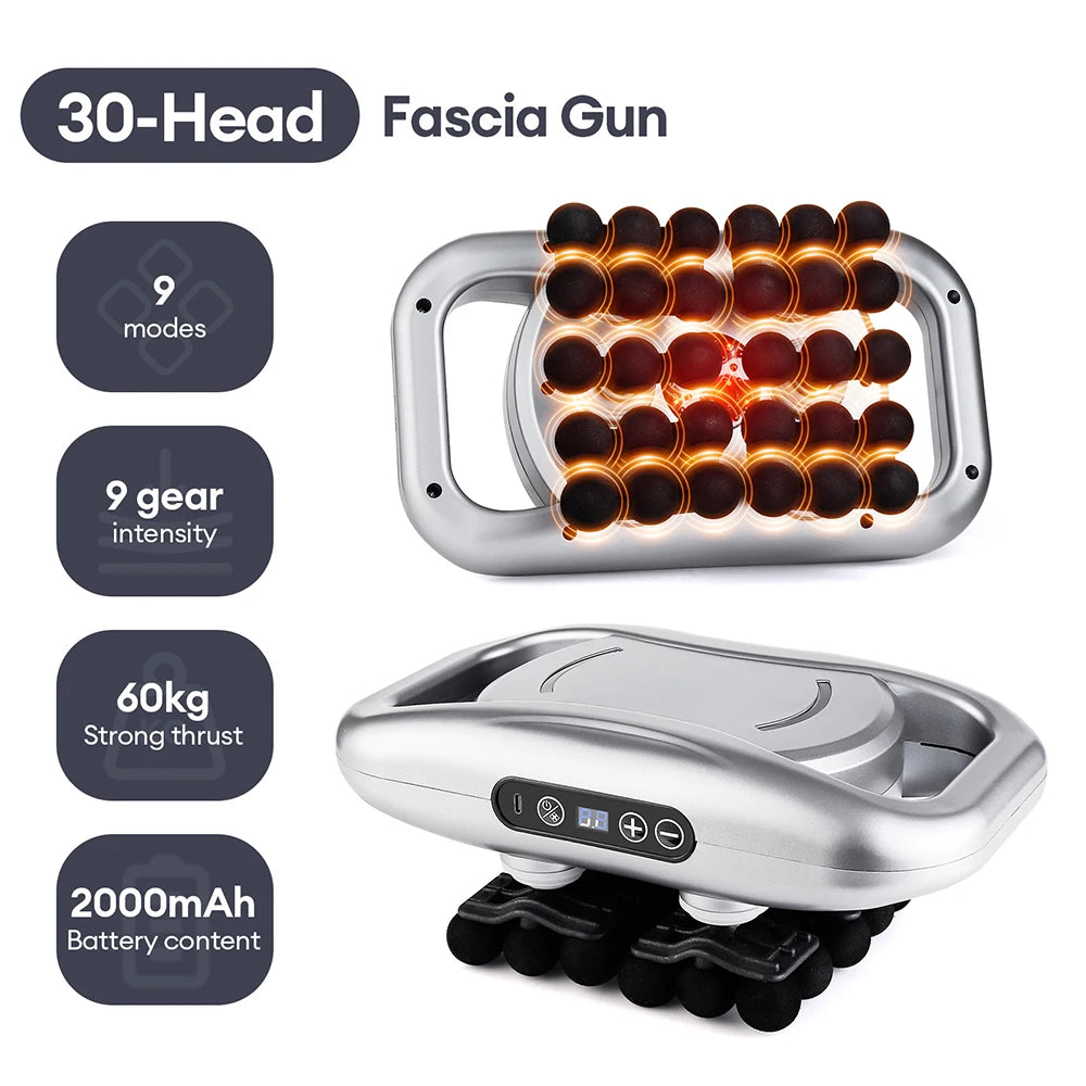 Deep Tissue Massage Gun - Portable Muscle Recovery Tool by Tidesmit Relaxation Treatment 30 head-Silver Tidesmit