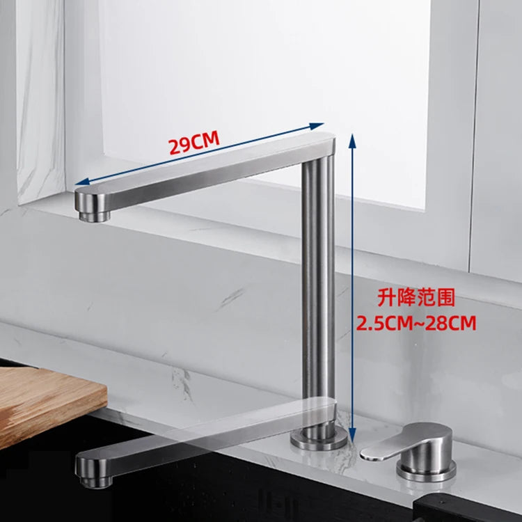 304 Stainless Steel Sink Faucet Hidden Lifting Folding Kitchen Faucet Hot and Cold Mixed Water Separate Sink Tap Dual Holes