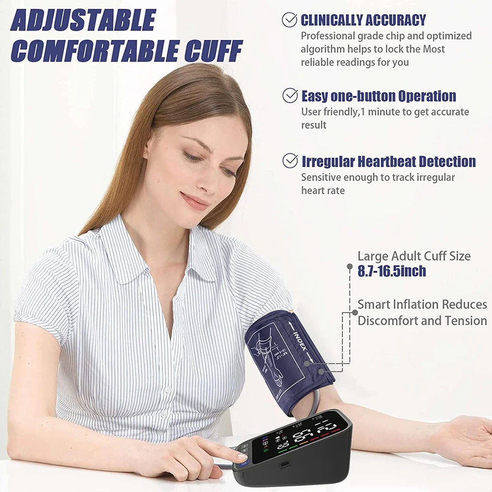 Kingclinic Blood Pressure Machine, Automatic Digital Upper Arm Blood Pressure Monitor with Adjustable Large Cuff