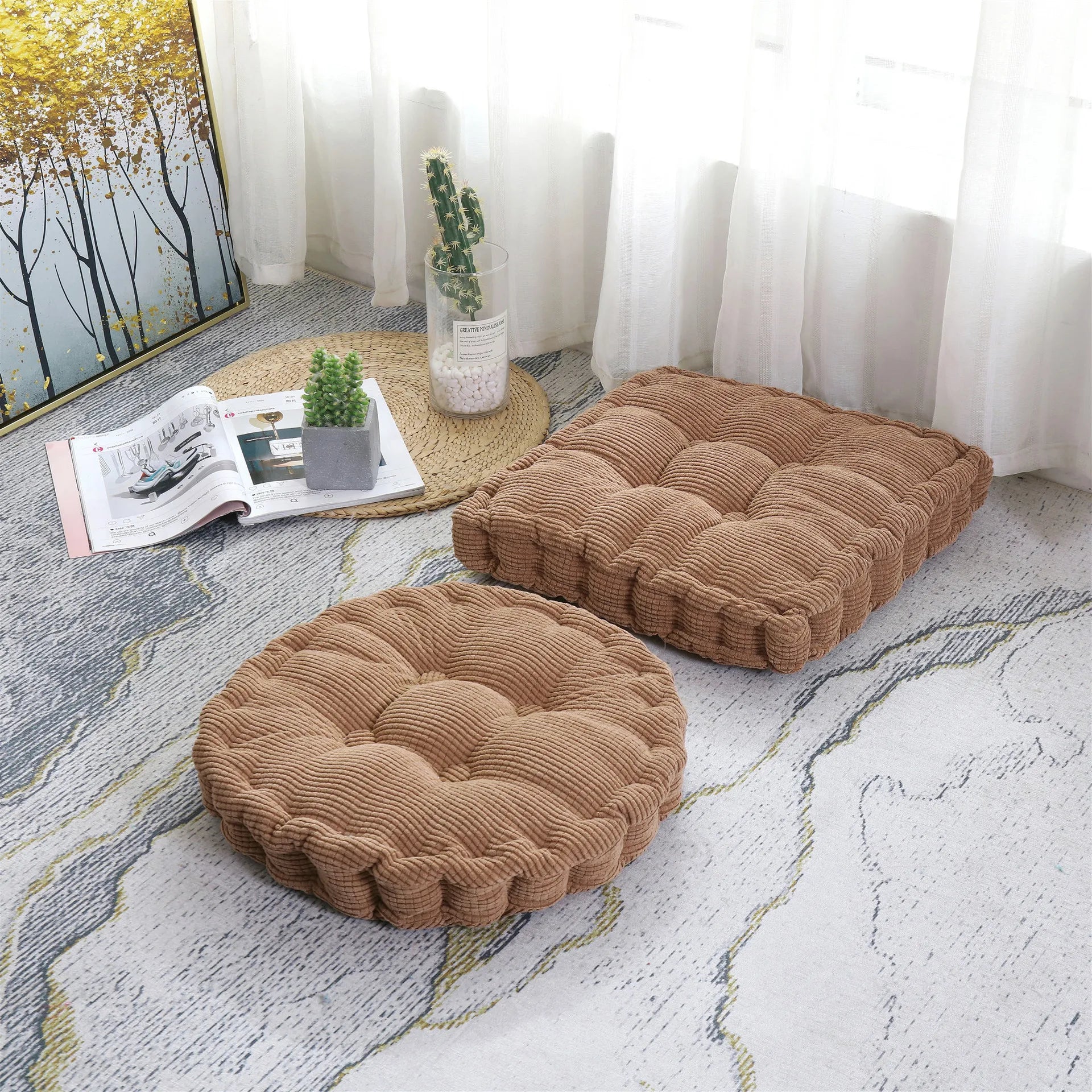 Meditation Floor Square Pillow For Seating On Floor Solid Tufted Thick Pad Cushion For Yoga Balcony Chair Seat Cushions Pouf 방석