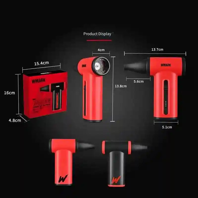 WMARK NG-TB001 red cordless mini blower and vacuum with attachments, powerful 130000 RPM motor, portable hair tool.