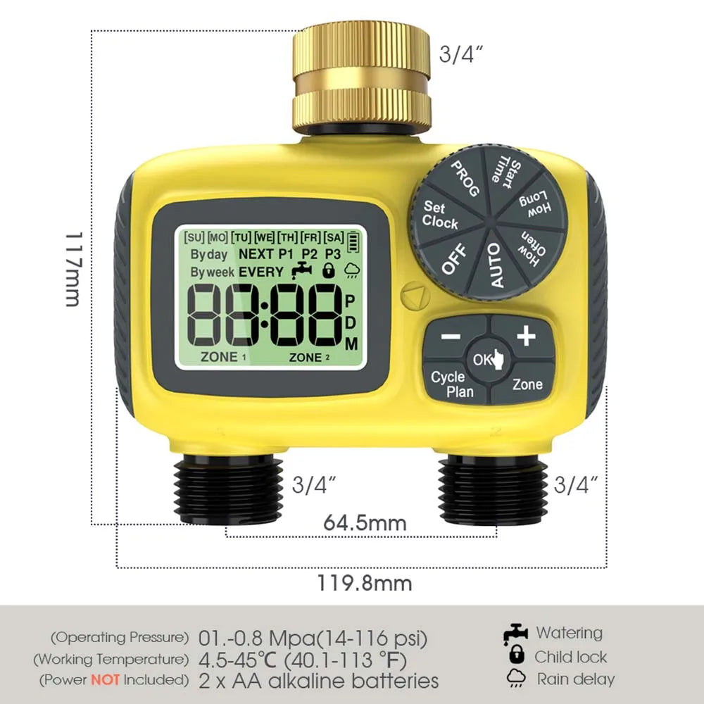 Gardening Dual-Way Independent Control Irrigation Timer Mist Cooling Kit Custom DIY Watering Schedule Quick Connect Accessories