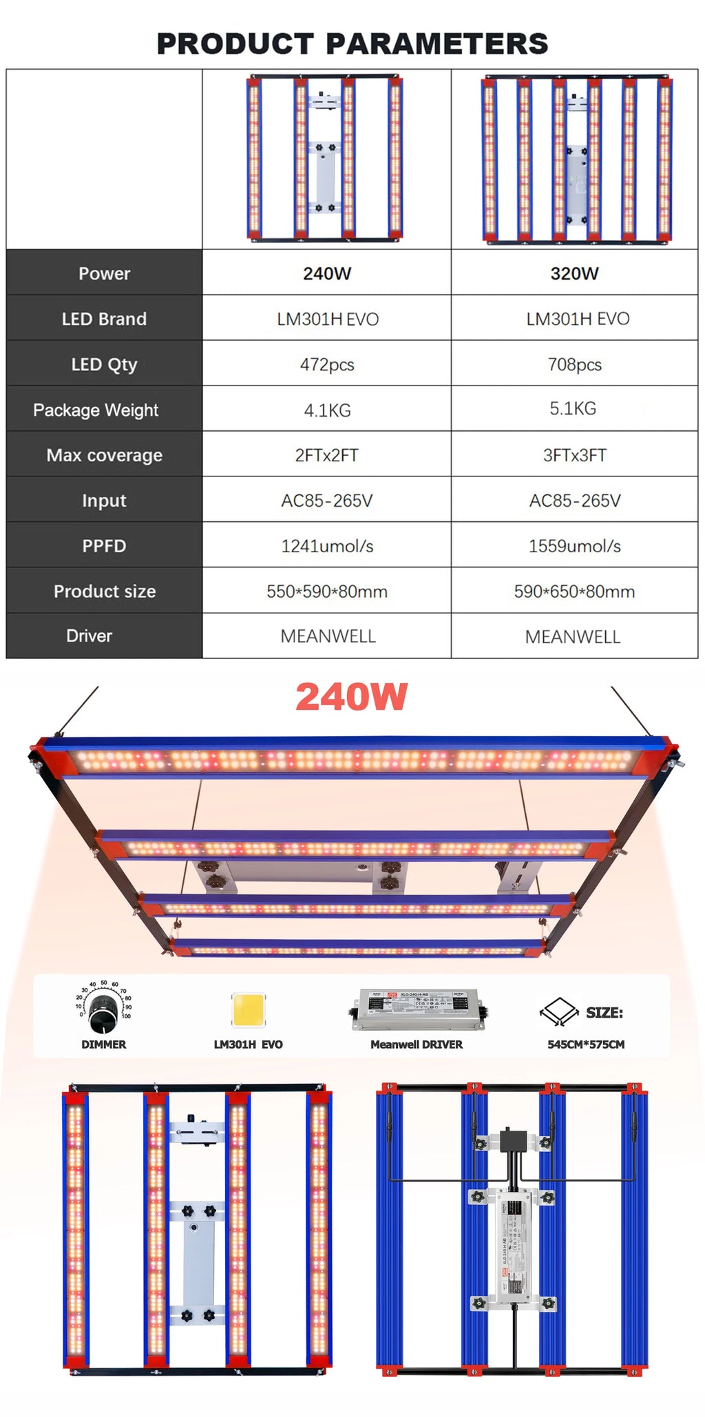 650W 1000W  LM301H EVO MeanWell LED Grow Light Bar Timmer UV IR On/Off For Indoor Flower Tent Plant Growth Phyto Lamp