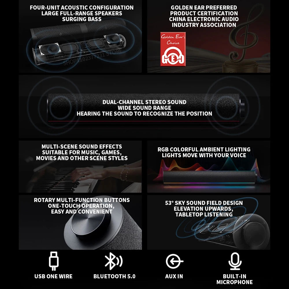 Redmi Computer Speaker Four-Unit Two-Channel Stereo RGB Ambient Light Bluetooth 5.0 Built-in Microphone Knob Control -CN Version