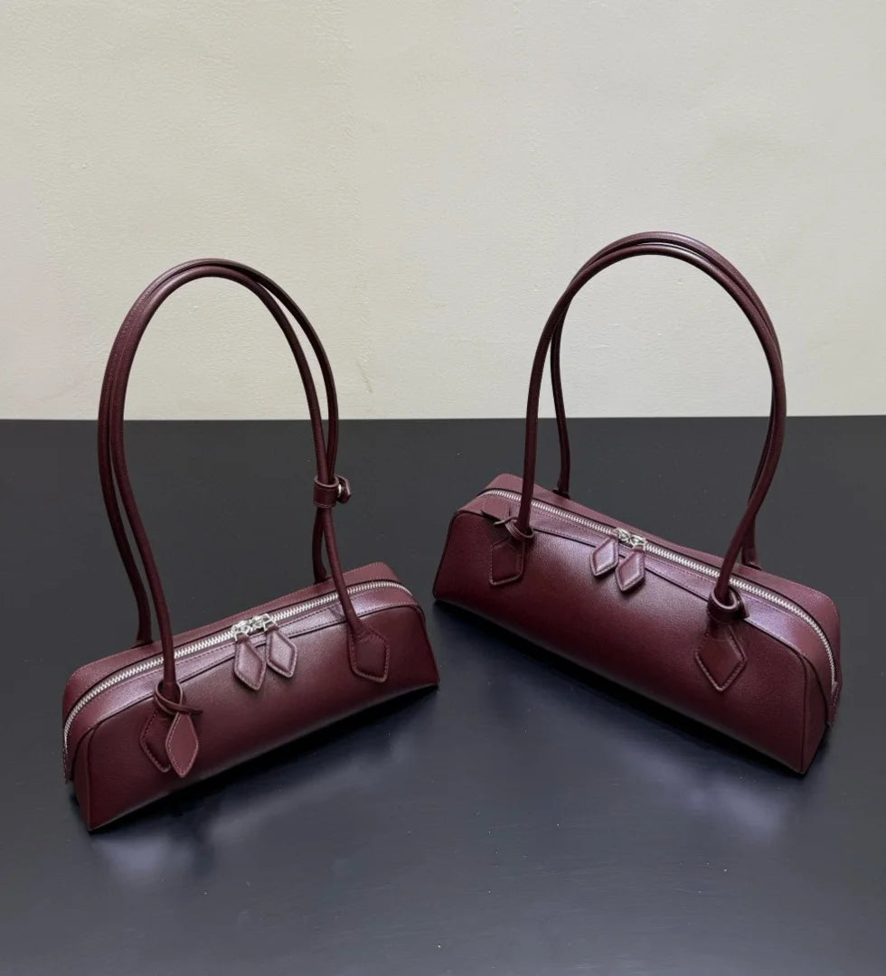 2026 high-quality genuine leather sausage bag, high-end customized high silk gloss leather handbag, women's shoulder bag