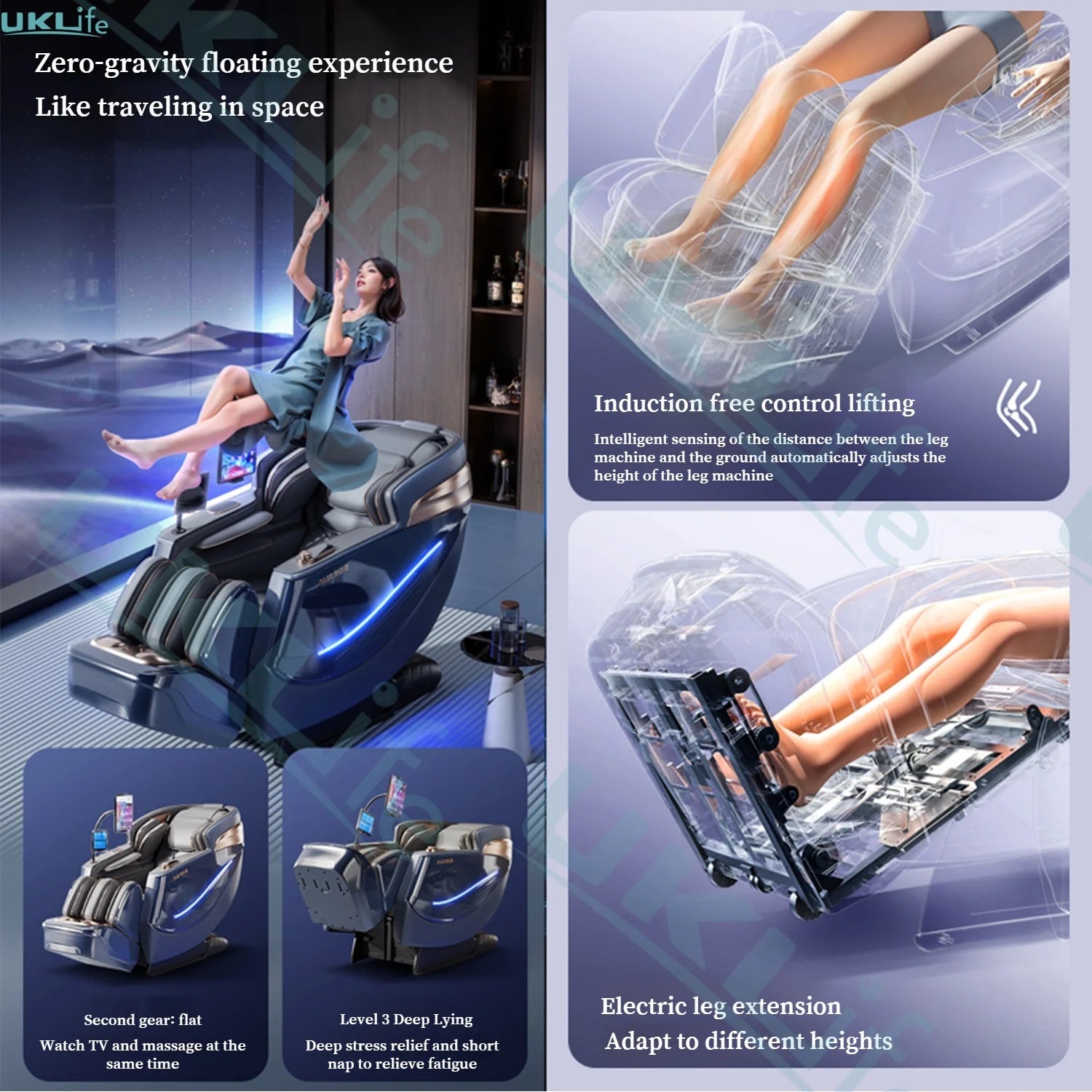 Zero Gravity SL-Track Massage Chair - Full Body Muscle Relief White/Blue Massage Chairs Tidesmit
