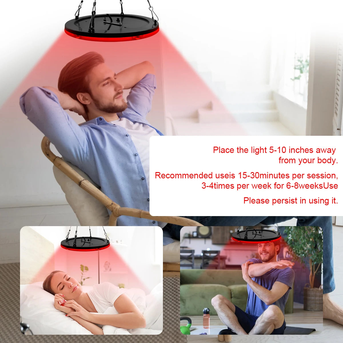 Red LED beauty lamp panel - Pain relief treatment for the body - 660 nanometers - Whole body and face - Anti-aging - Red light