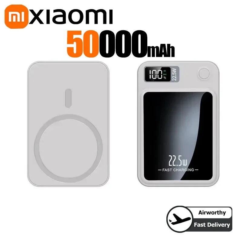 Tidesmit Magnetic Portable Charger - High Capacity Fast Power Bank White 50000mAH Tidesmit
