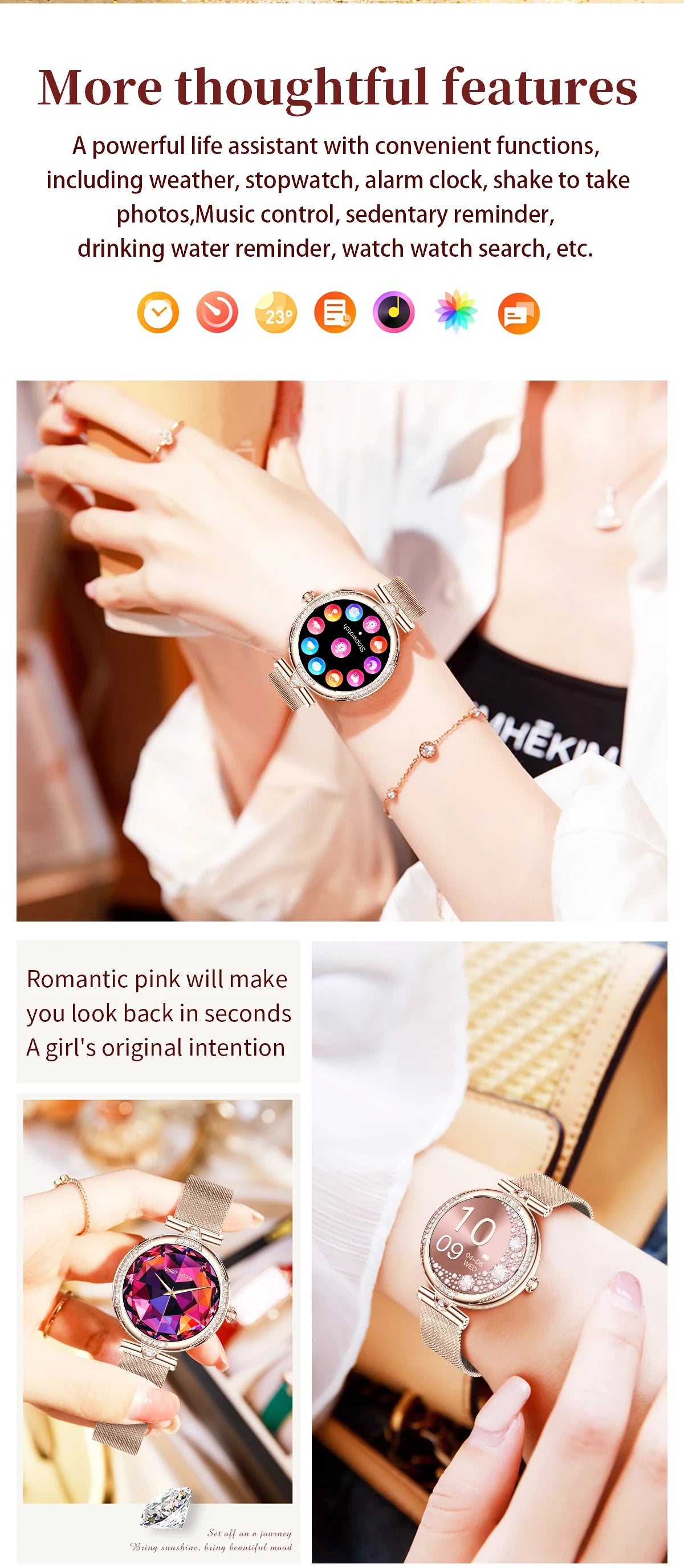 LIGE New Women Watch 1.19" 390*390 AMOLED Display Heart Rate Blood Oxygen Monitoring Bluetooth Call Fashion Diamond Smartwatch