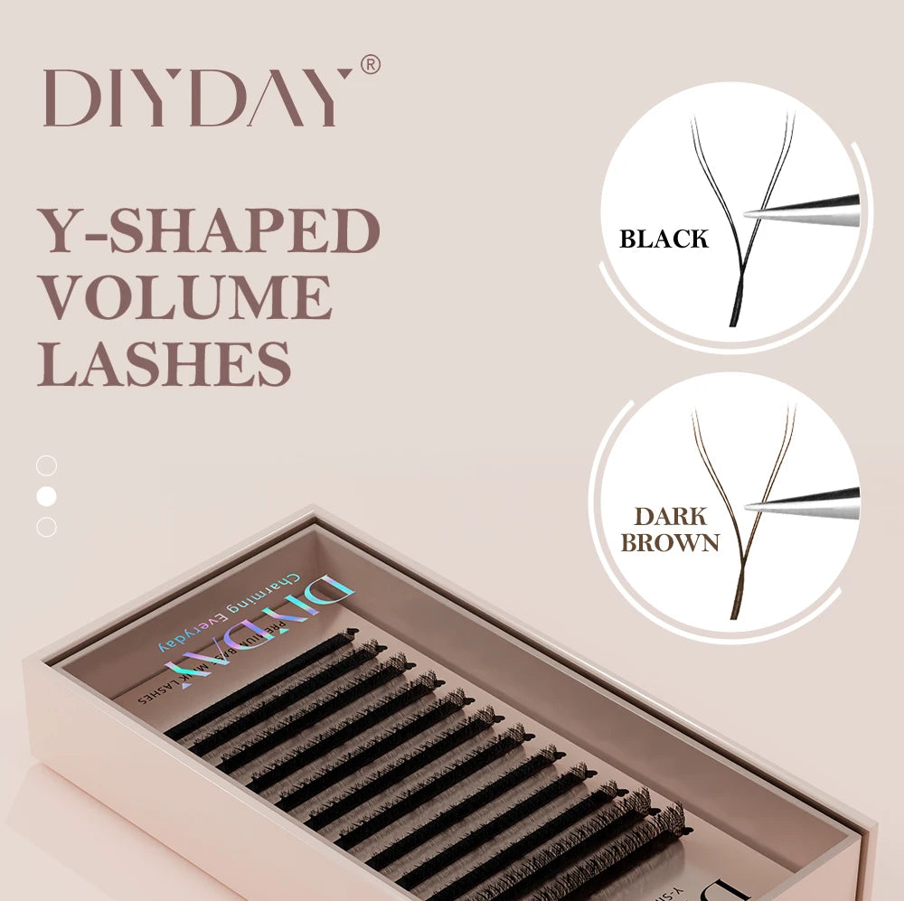 DIYDAY YY Shape Eyelash Extensions C D L LU Curl Brown Lashes Natural Soft Premade Volume Fans Two Tips Y-Shaped False