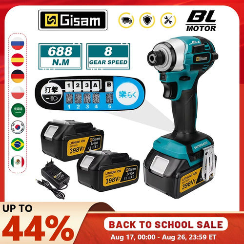 Teal and black cordless brushless electric screwdriver kit with batteries and charger