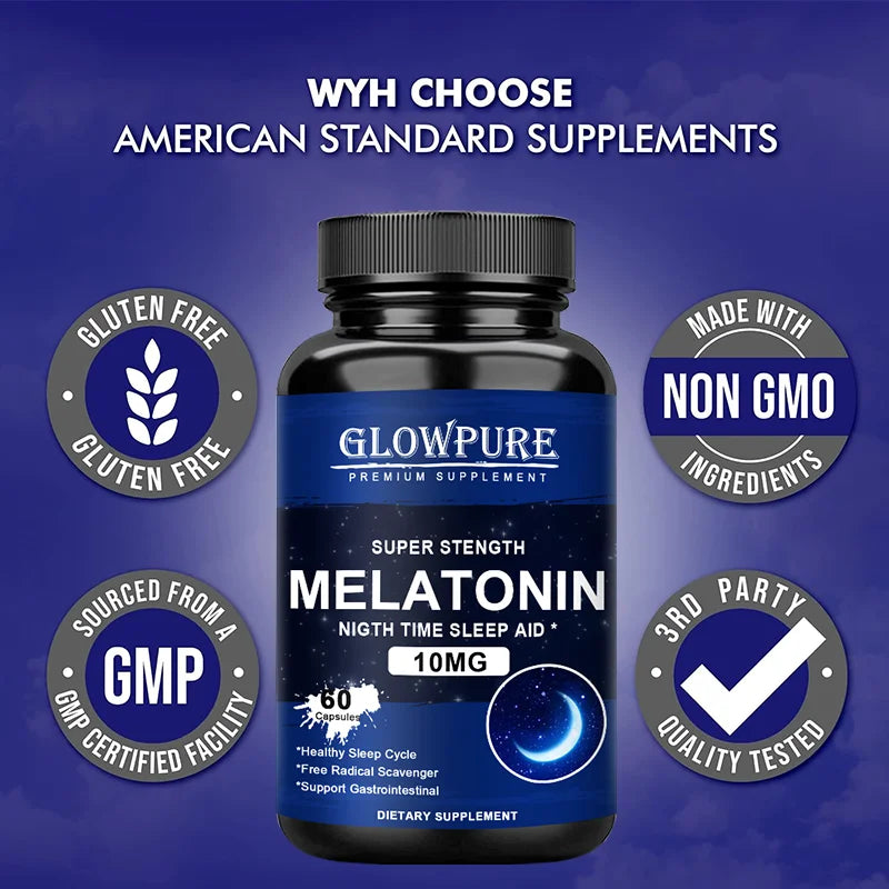 Melatonin 10mg for Deep Sleep, Relieve Insomnia, Healthy Sleep Quality, Stress Relief - Natural Formula