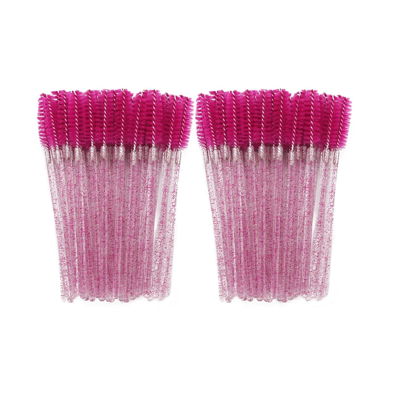 Disposable Eyelash Brushes for Extensions - Premium Soft Crystal Wands False Eyelashes 100pcs Clear RoseRed Tidesmit