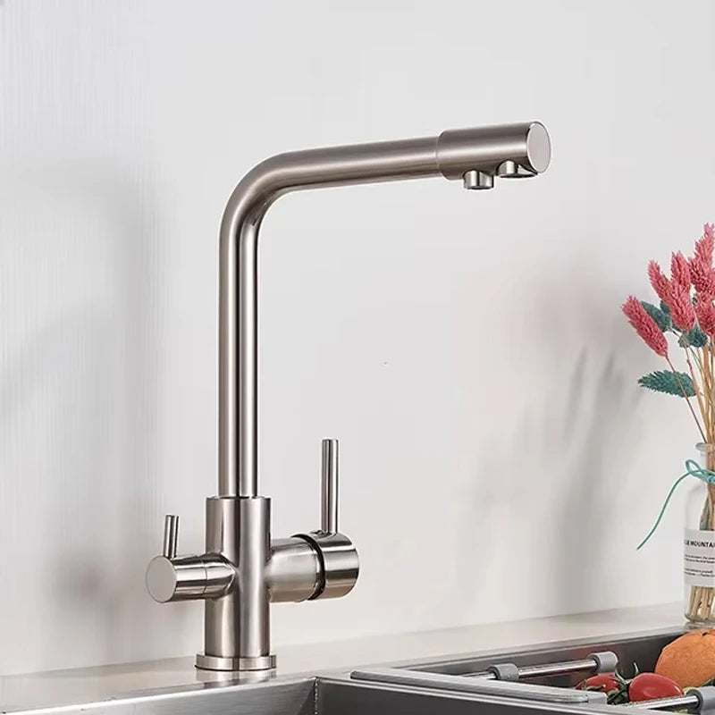 Kitchen Faucet Dual Swivel Spout Drinking Water Filter Purifier Vessel Sink Mixer Tap Hot and Cold Water