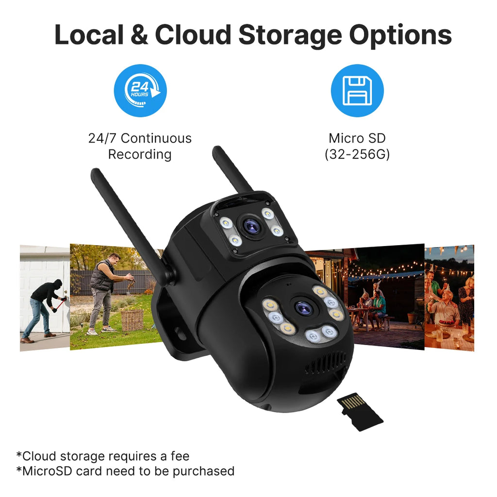 WONSDAR HD Wifi PTZ Camera Outdoor Dual Lens Dual Screen AI Auto Tracking IP Camera CCTV Audio Video Surveillance P2P iCSee