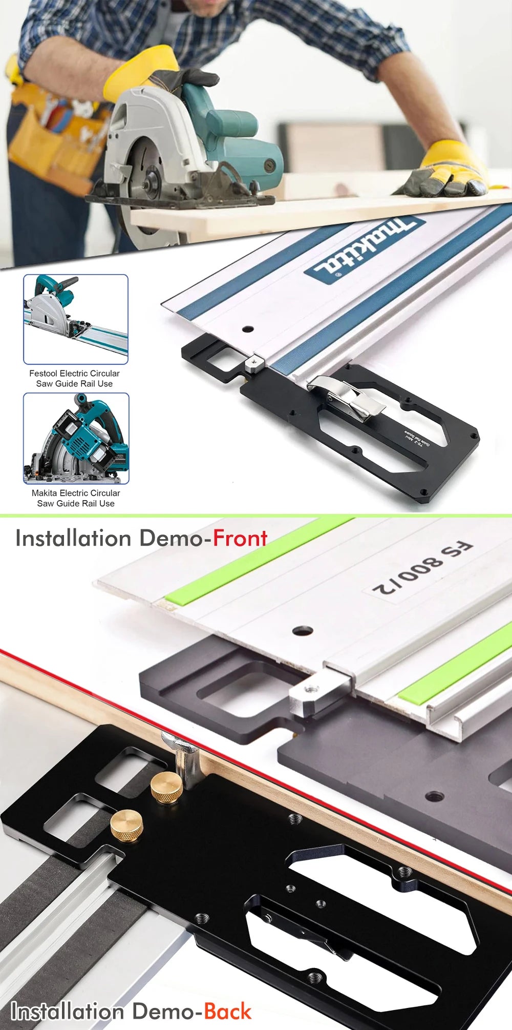 Woodworking Guide Rail Square Right Angle Positioning Plate Match TS55/TS75 Slide Rails Compatible with Festool/Makita/Milwaukee