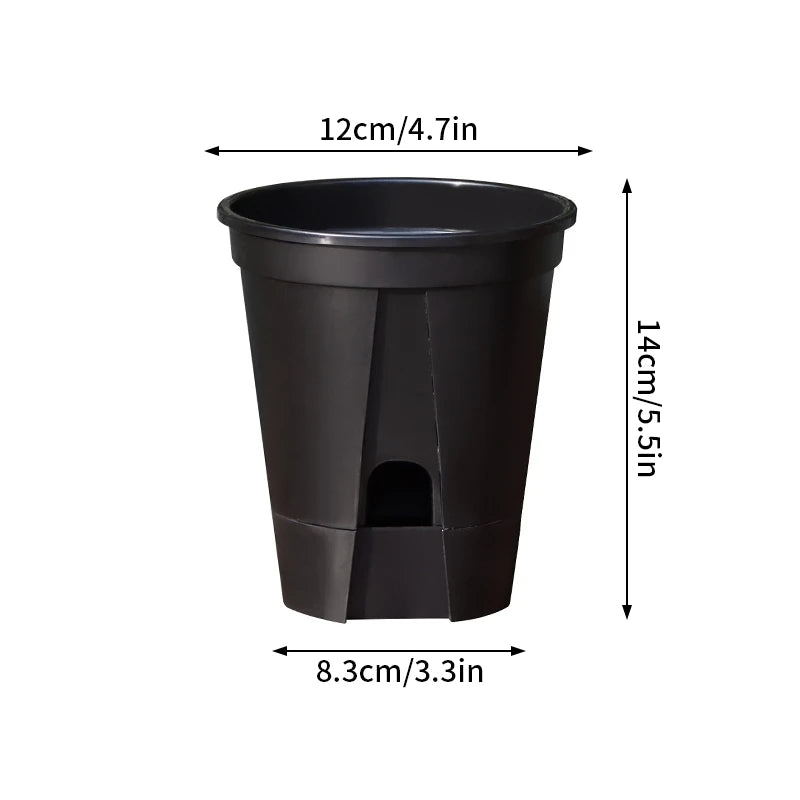 Self-watering flower pot, dark plastic double-layer with round drainage insert