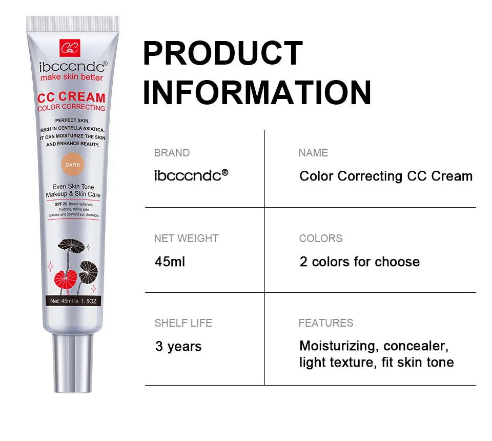 Tidesmit waterproof moisturizing CC cream for face makeup providing long lasting skin correction and sun protection
