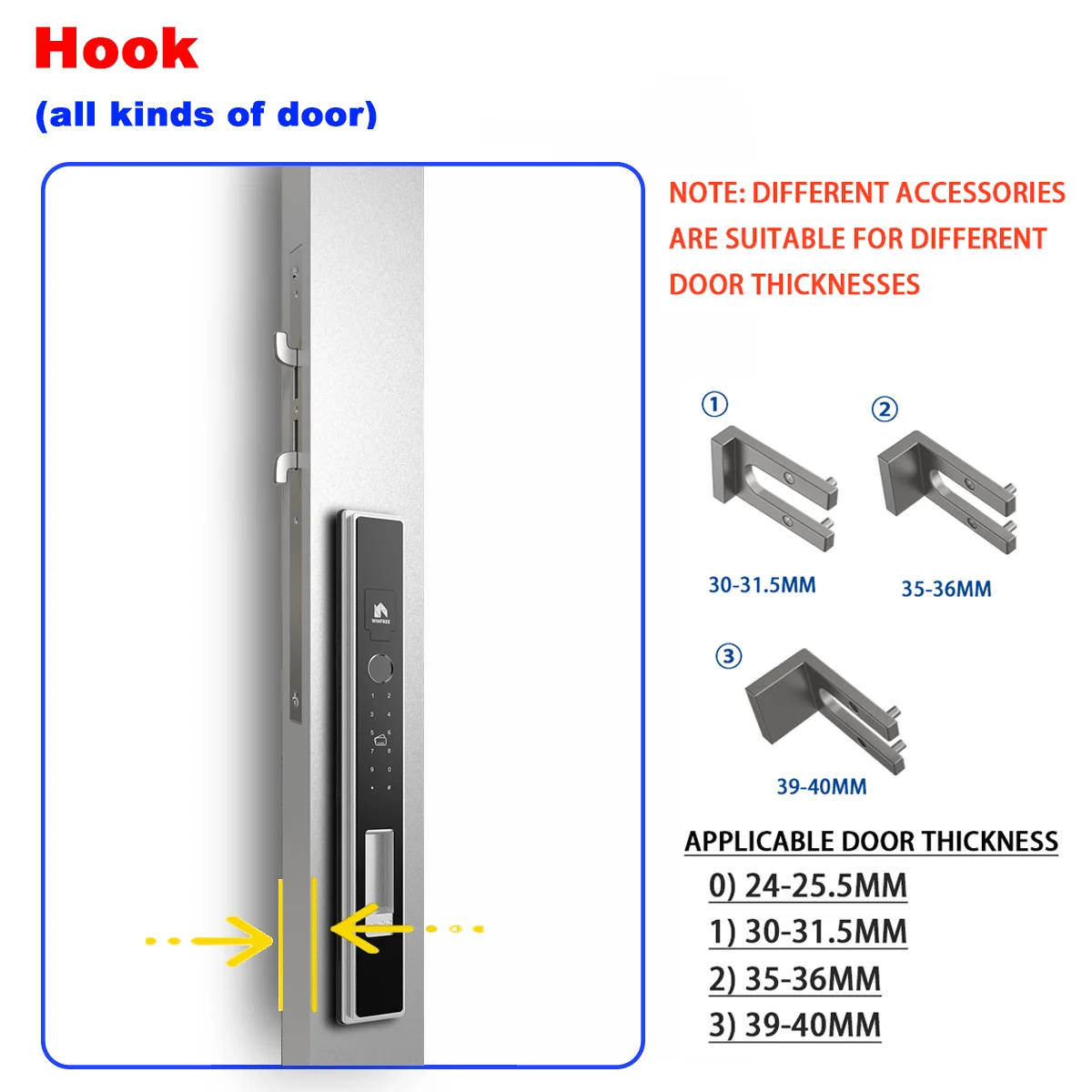 WINFREE Slim Swing or Sliding Door Smart Lock with Fingerprint Passcode Card Digital Tuya Bluetooth Smart Lock