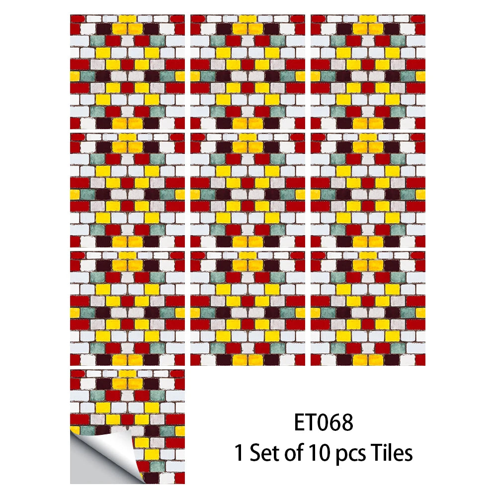 10pcs/set Flat Marble Mosaic Tiles Sticker Transfers Covers For Kitchen Bathroom Tables Peel & Stick Waterproof Art Wall Decals