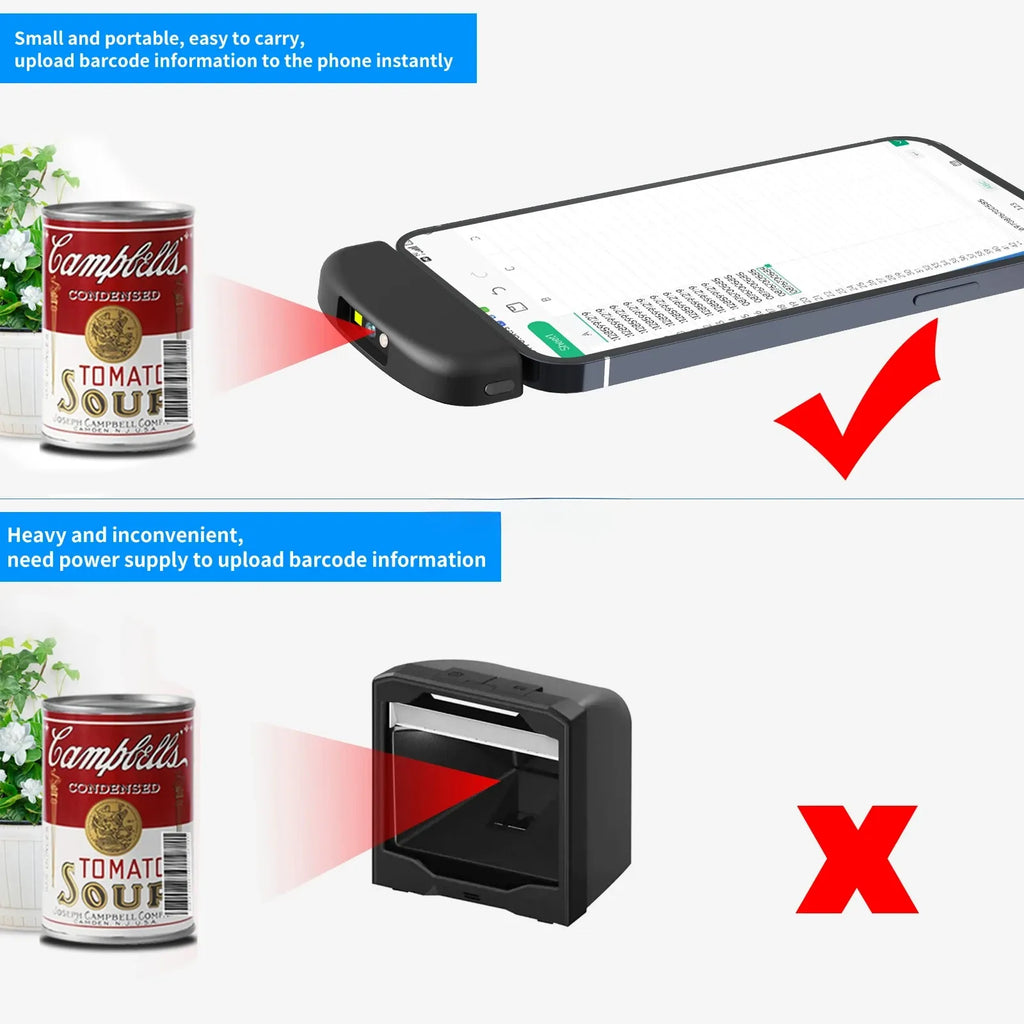 Mini 2D With Type C Interface Phone Mate Barcode Scanner Black Stock All 1D 2D Bar And Screen Code 32 Bit CMOS