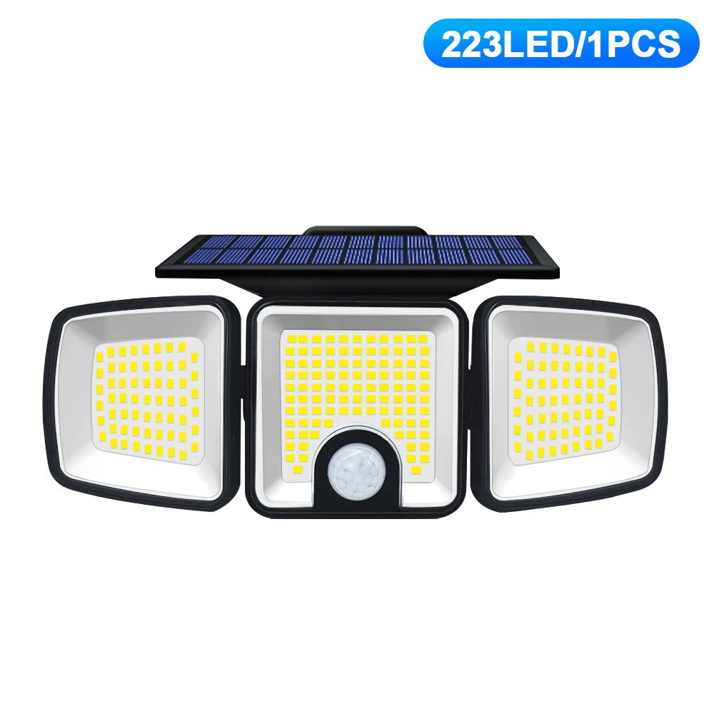 Solar Lights Outdoor 3 Heads Motion Sensor 286/236LED Security Flood Lights Waterproof 3 Modes Wall Lamp for Garden Patio Yard