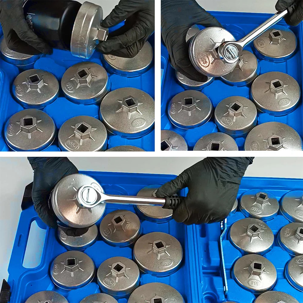 Podofo 23Pcs Oil Filter Removal Tool Kit Aluminum Alloy Cup Type Socket Wrench Set 1/2 Drive With Storage Box For Auto Repair