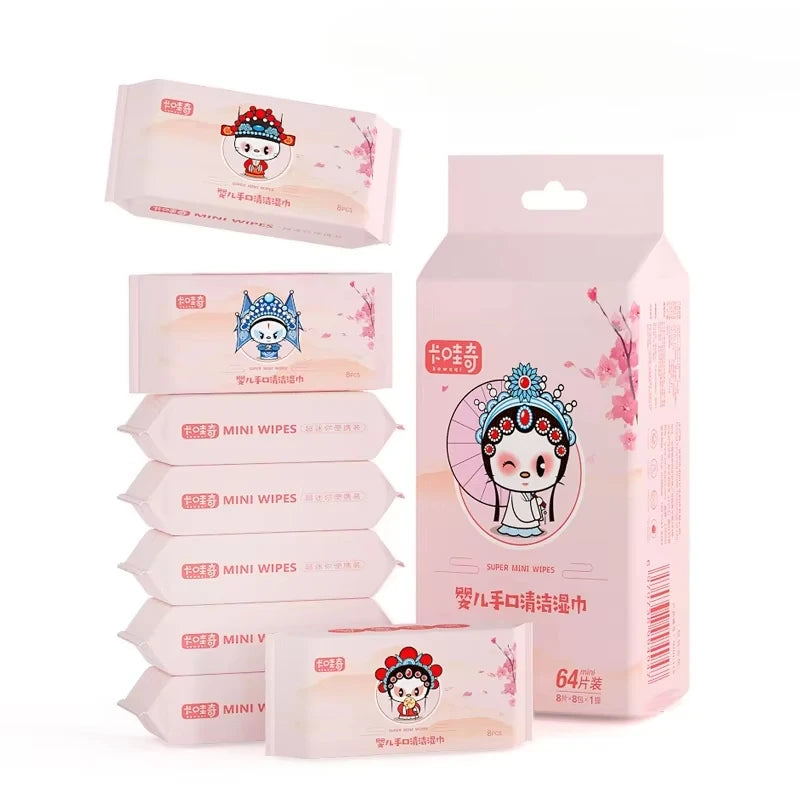 Super Mini Wet Wipes 64pcs Disposable Portable Small Package Extraction Hand And Mouth Cleaning Wipes Home School Supplies