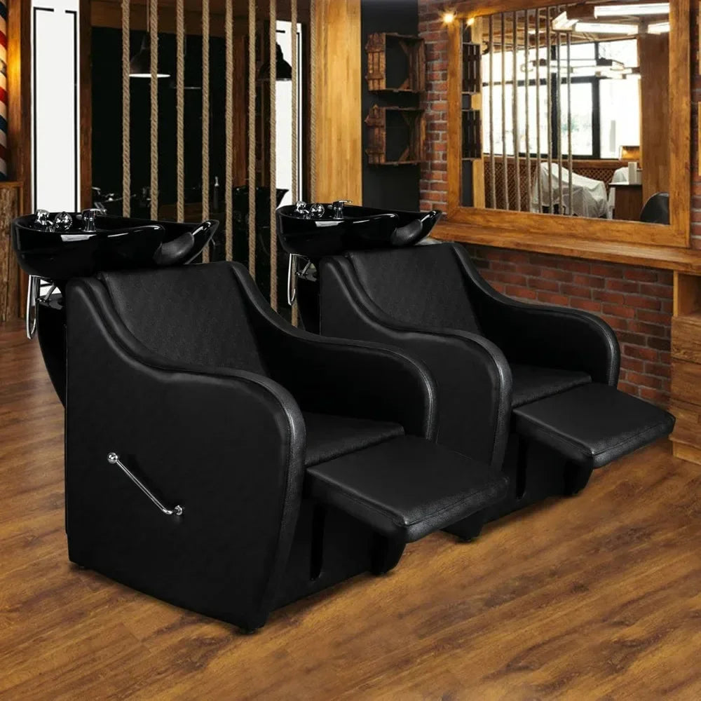Salon Shampoo Backwash Unit - Black With Adjustable Footrest Massage Chairs Black Tidesmit