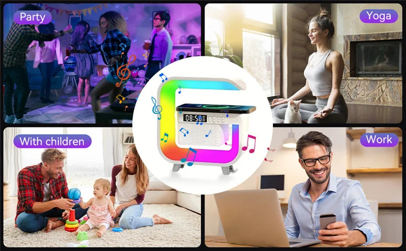 Wireless Charger Station with RGB Light and Portable Bluetooth Speaker Tidesmit